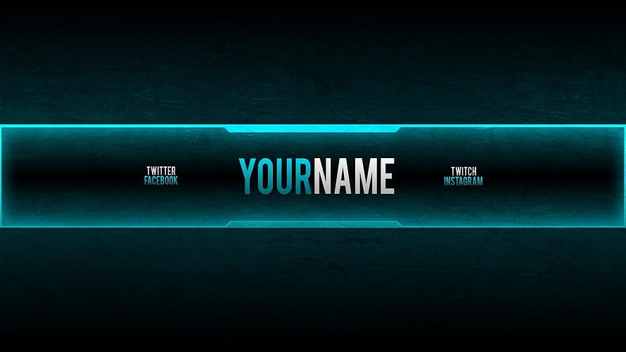 Futuristic Gaming Banner Template with Cyan Neon Glow and Social Media Links HD wallpaper