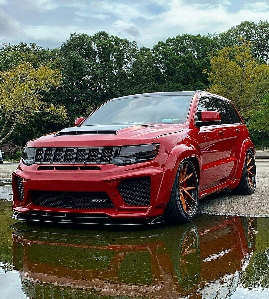 Red Jeep Grand Cherokee SRT Trackhawk with Wide Body Kit and Bronze Wheels HD phone wallpaper