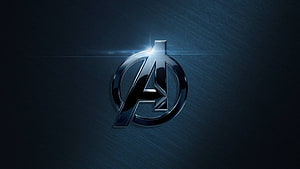 Avengers Logo on Dark Blue Brushed Metal Background HD wallpaper