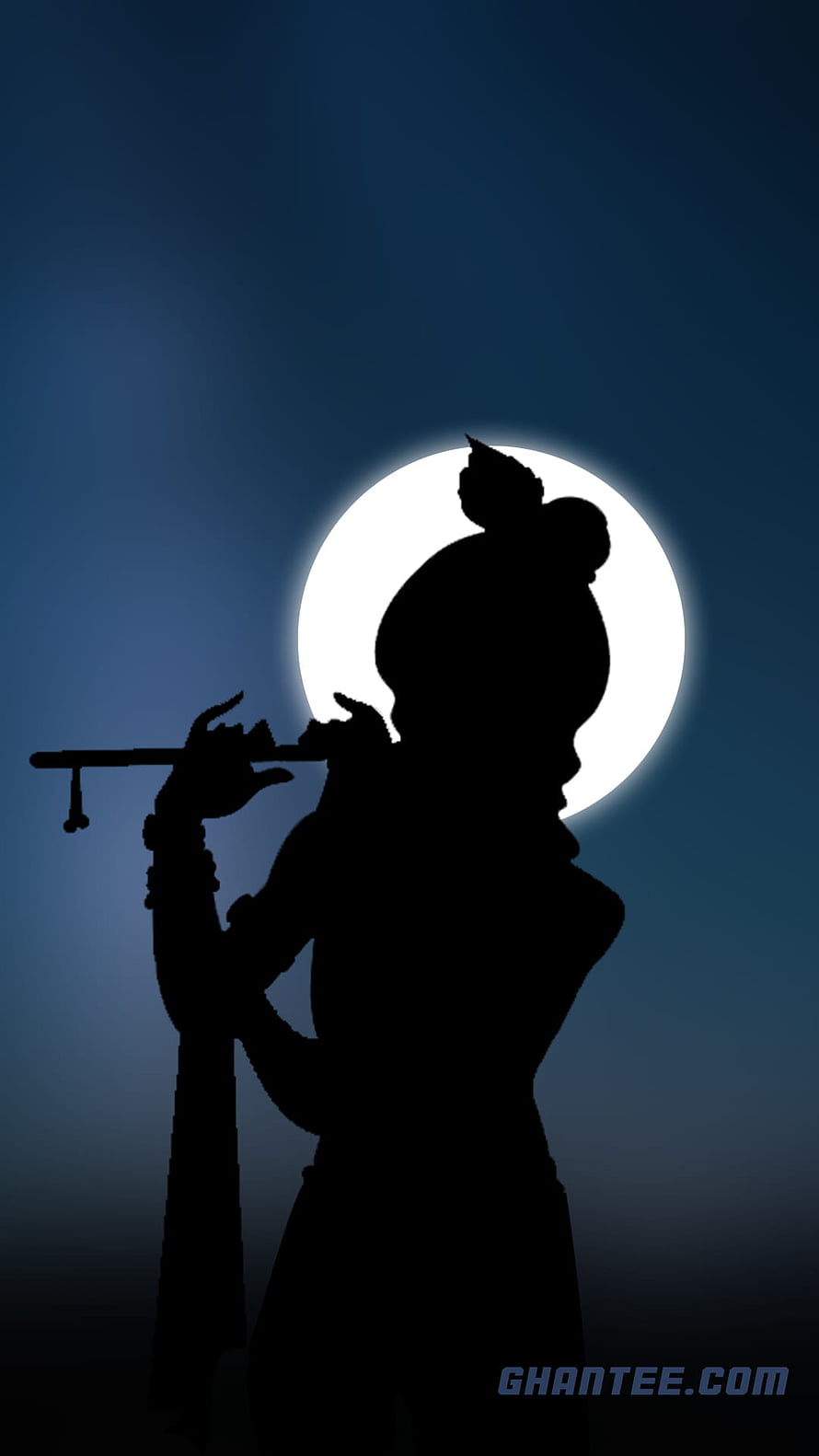 Silhouette of Krishna Playing Flute Against Full Moon HD phone wallpaper