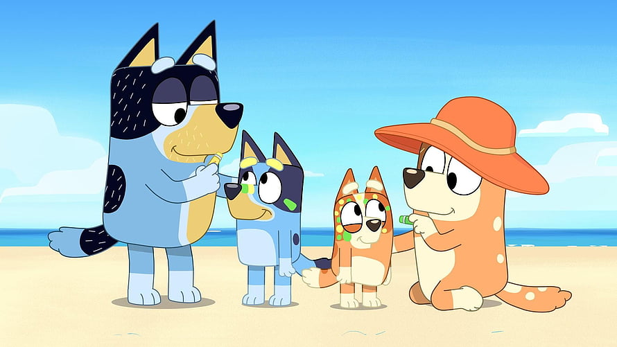 Bluey Heeler Family Painting Each Other on a Sunny Beach HD wallpaper