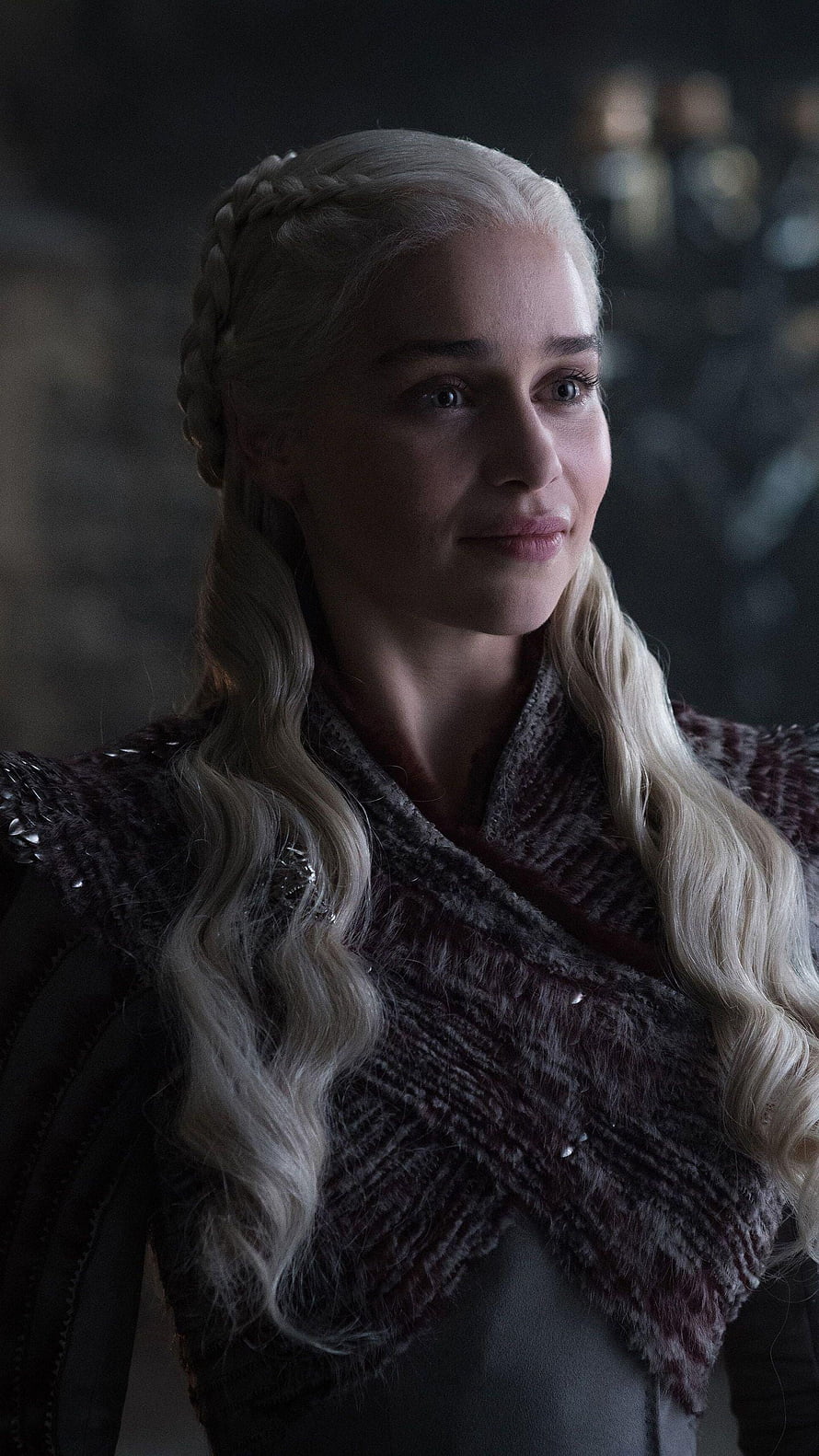Daenerys Targaryen Portrait in Dark Medieval Attire with Braided Silver Hair HD phone wallpaper