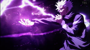 Gojo Satoru Channeling Purple Energy in Jujutsu Kaisen Anime Scene HD wallpaper