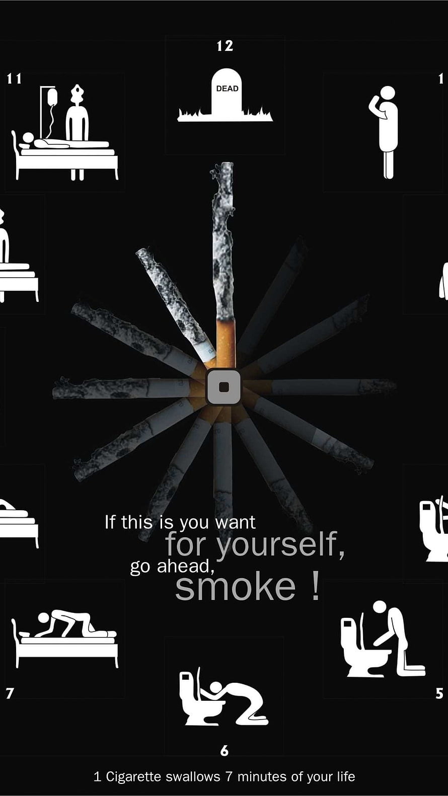 Anti-Smoking Infographic Clock With Cigarettes And Health Warning Icons HD phone wallpaper