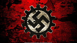 Gears of War Nazi Gear Emblem on Distressed Red Background HD wallpaper