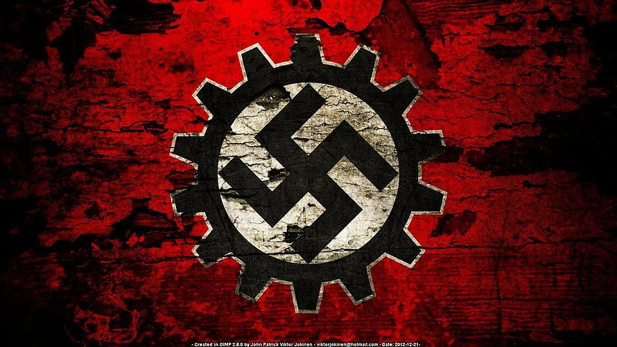 Gears of War Nazi Gear Emblem on Distressed Red Background HD wallpaper