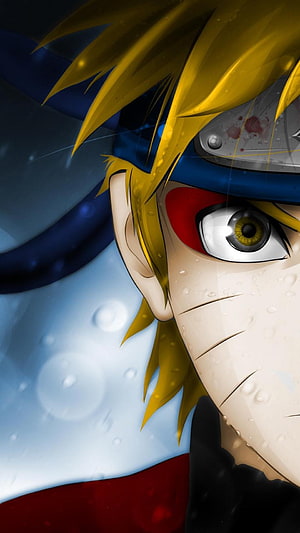 Naruto Uzumaki Close-Up Portrait with Rain and Headband HD phone wallpaper