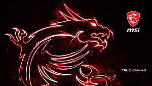 MSI True Gaming Red Neon Dragon Logo on Black Background HD wallpaper
