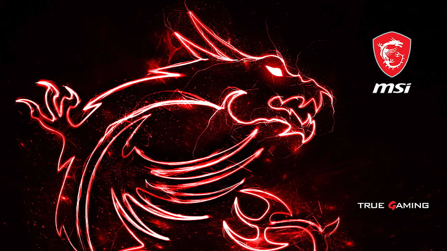 MSI True Gaming Red Neon Dragon Logo on Black Background HD wallpaper
