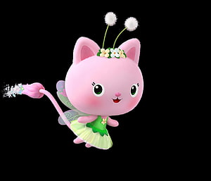 Cute Pink Fairy Cat Character from Gabby's Dollhouse with Flower Crown and Sparkling Wand HD wallpaper