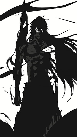 Ichigo Kurosaki Final Getsuga Tensho Black and White Manga Illustration HD phone wallpaper