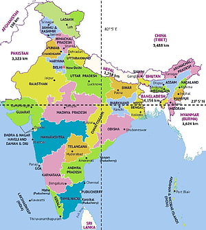 Detailed Political Map of India Showing States, Capitals, and Neighboring Countries with Border Distances HD phone wallpaper