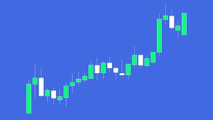 Minimalist Candlestick Chart Illustration Showing Steady Market Growth on Blue Background HD wallpaper