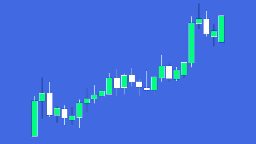 Minimalist Candlestick Chart Illustration Showing Steady Market Growth on Blue Background HD wallpaper