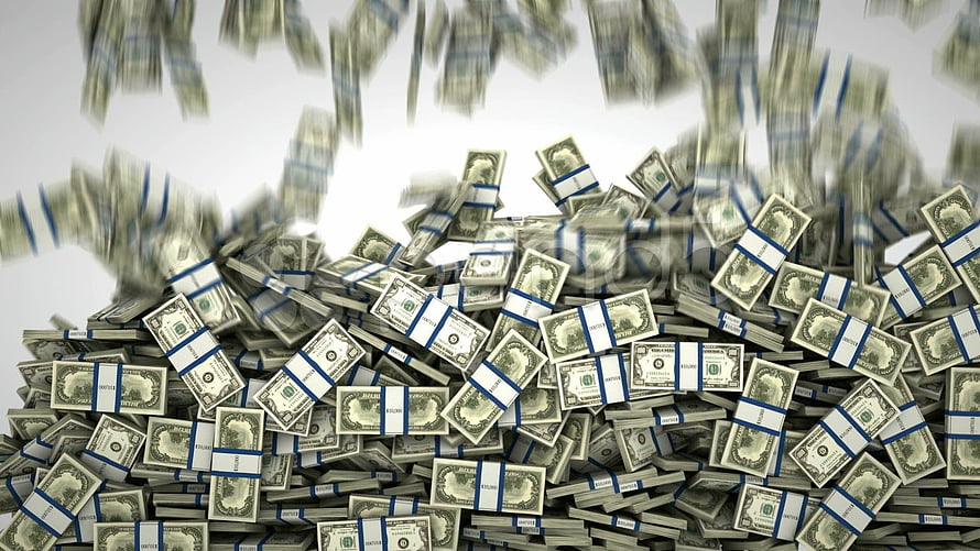 Piles of US One Hundred Dollar Bills Falling in a Money Rain HD wallpaper