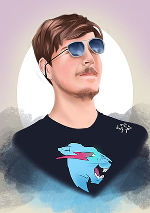Stylized Digital Portrait of MrBeast Wearing Sunglasses and a Graphic T-Shirt HD phone wallpaper