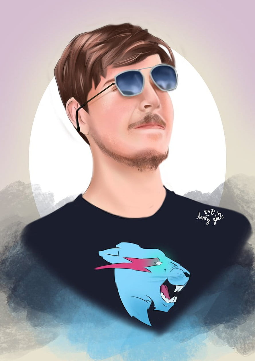 Stylized Digital Portrait of MrBeast Wearing Sunglasses and a Graphic T-Shirt HD phone wallpaper