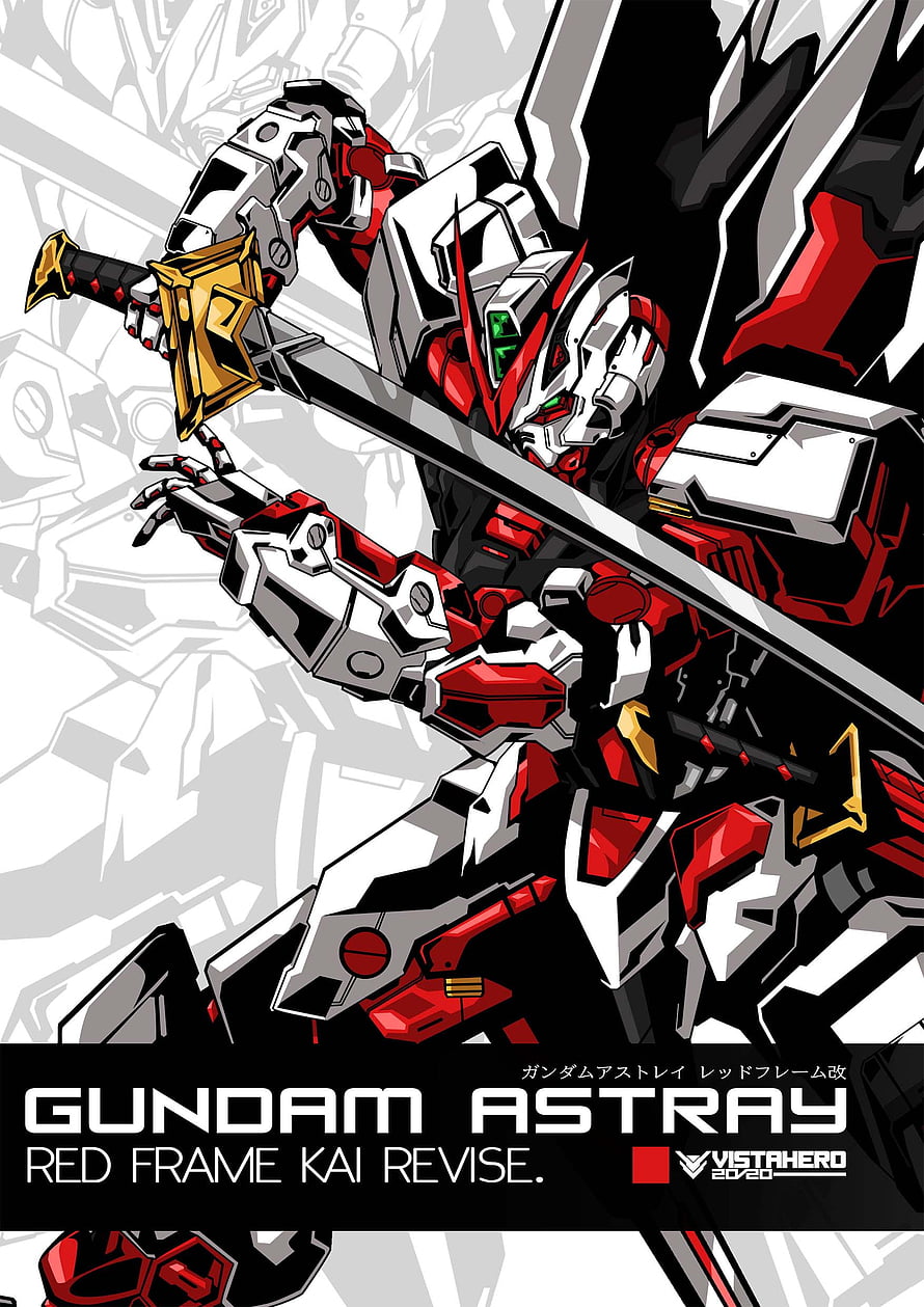 Gundam Astray Red Frame Kai Revise wielding a large sword in dynamic anime style HD phone wallpaper