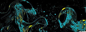 Venom and Spider-Man Neon Line Art Confrontation on Black Background, Venom Dual Monitor, 3840x1440 HD wallpaper