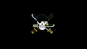 Roronoa Zoro Jolly Roger Skull and Crossed Swords Logo on Black Background HD wallpaper