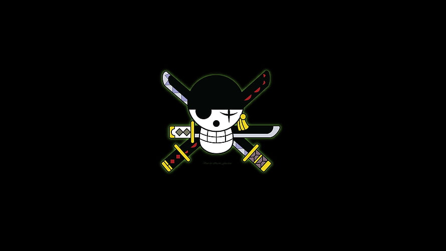 Roronoa Zoro Jolly Roger Skull and Crossed Swords Logo on Black Background HD wallpaper