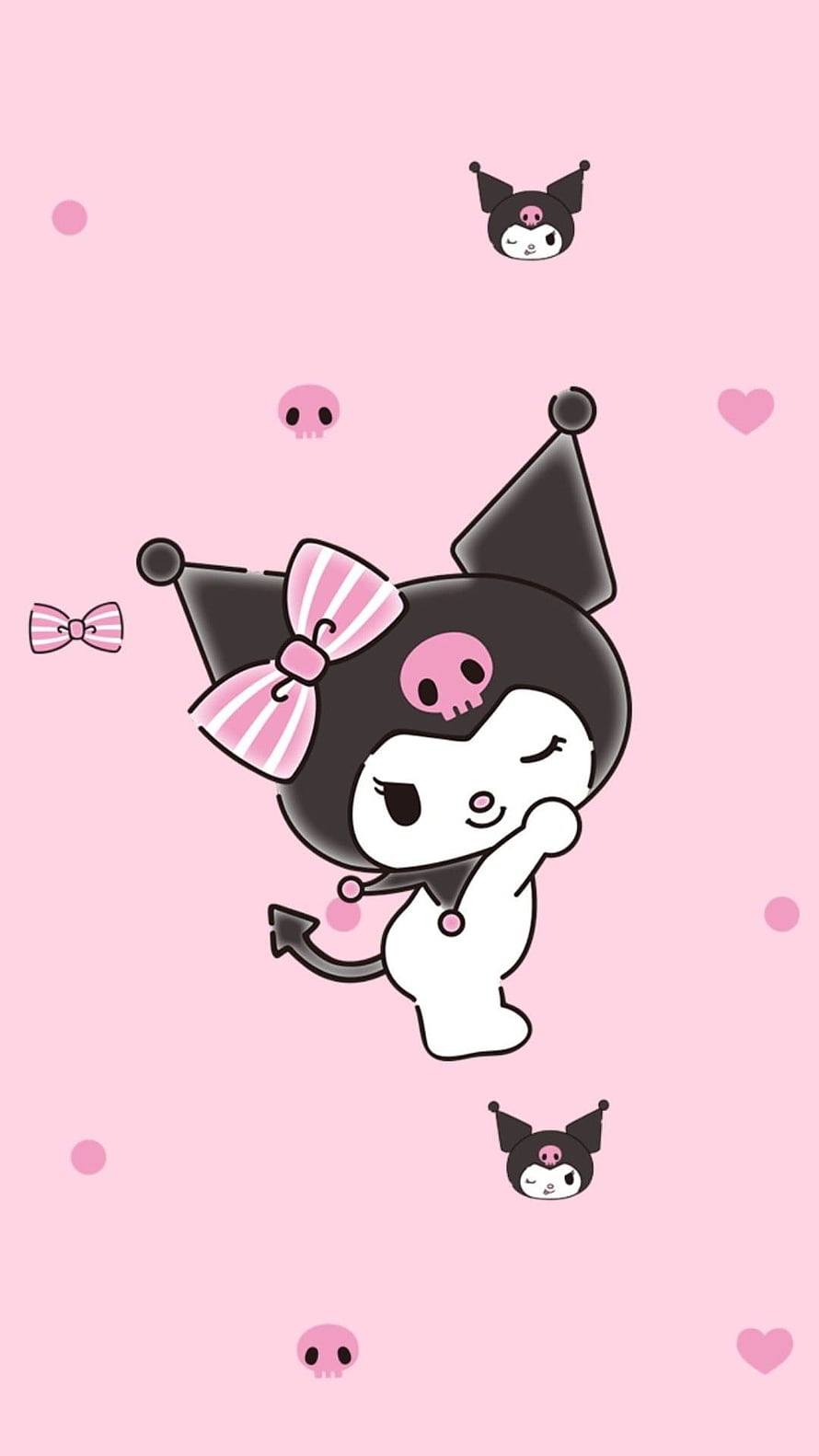 Cute Kuromi Character Illustration with Pink Skull and Bow on Soft Background HD phone wallpaper