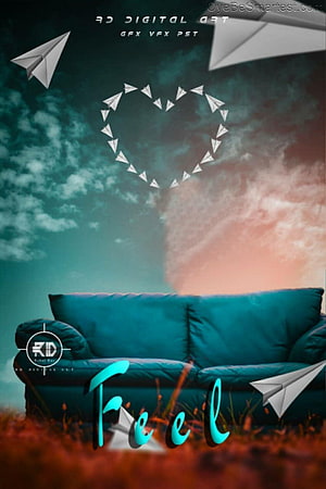 Teal Sofa With Paper Airplanes Forming Heart Shape In Sky HD phone wallpaper