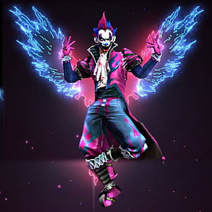 Fire Joker Character With Neon Wings And Electric Aura In Vibrant Pink And Blue HD phone wallpaper