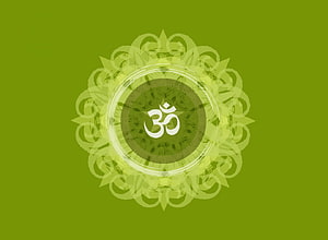 Green Om Symbol Mandala Design with Intricate Floral Patterns and Spiritual Aura HD wallpaper