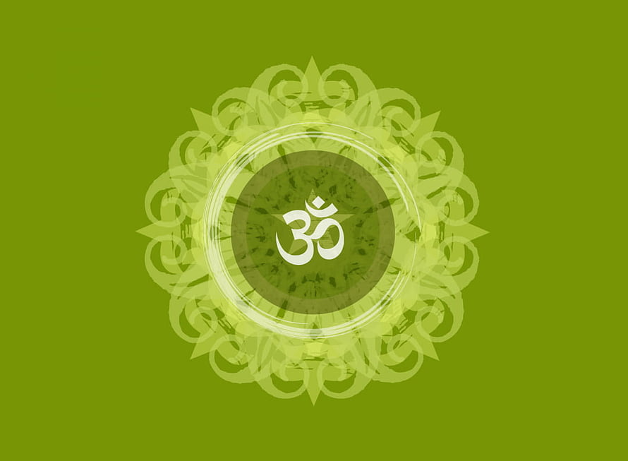 Green Om Symbol Mandala Design with Intricate Floral Patterns and Spiritual Aura HD wallpaper