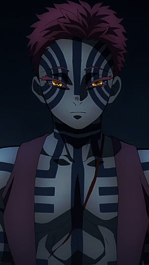 Akaza from Demon Slayer Anime Character Portrait with Distinctive Face Markings HD phone wallpaper