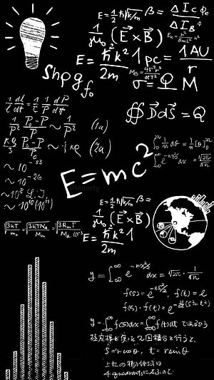 Handwritten Physics Equations and Scientific Doodles on a Black Chalkboard HD phone wallpaper