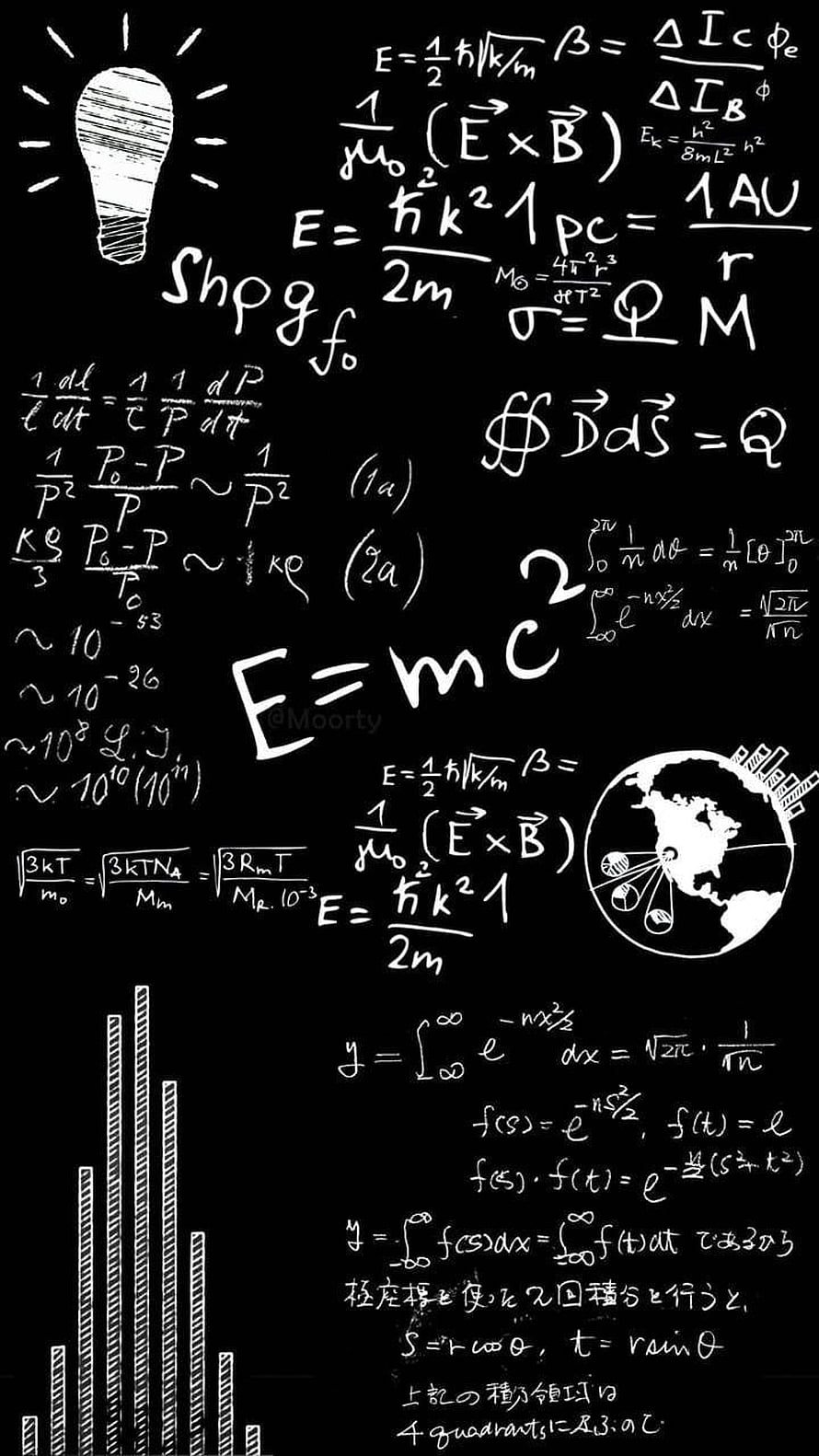 Handwritten Physics Equations and Scientific Doodles on a Black Chalkboard HD phone wallpaper