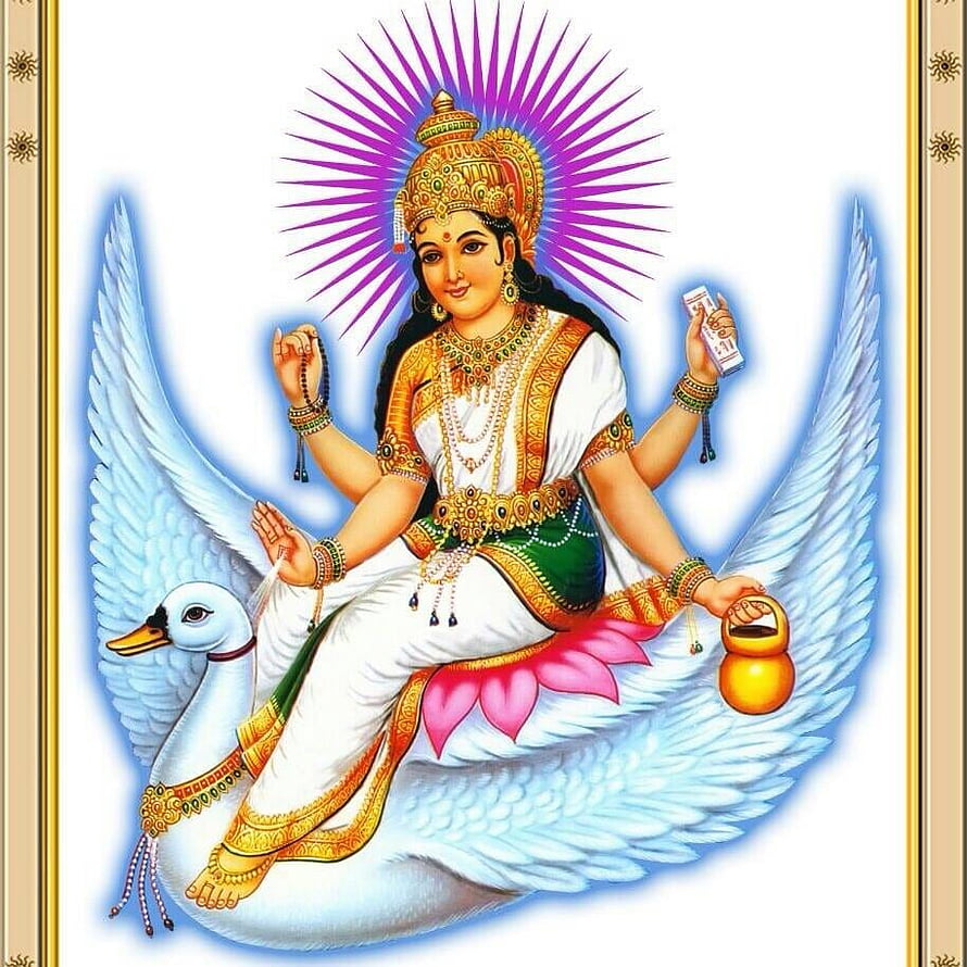 Goddess Saraswati Sitting on Swan with Veena and Books HD phone wallpaper