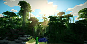 Minecraft Jungle Biome Screenshot With Sunlight And Waterfall HD wallpaper