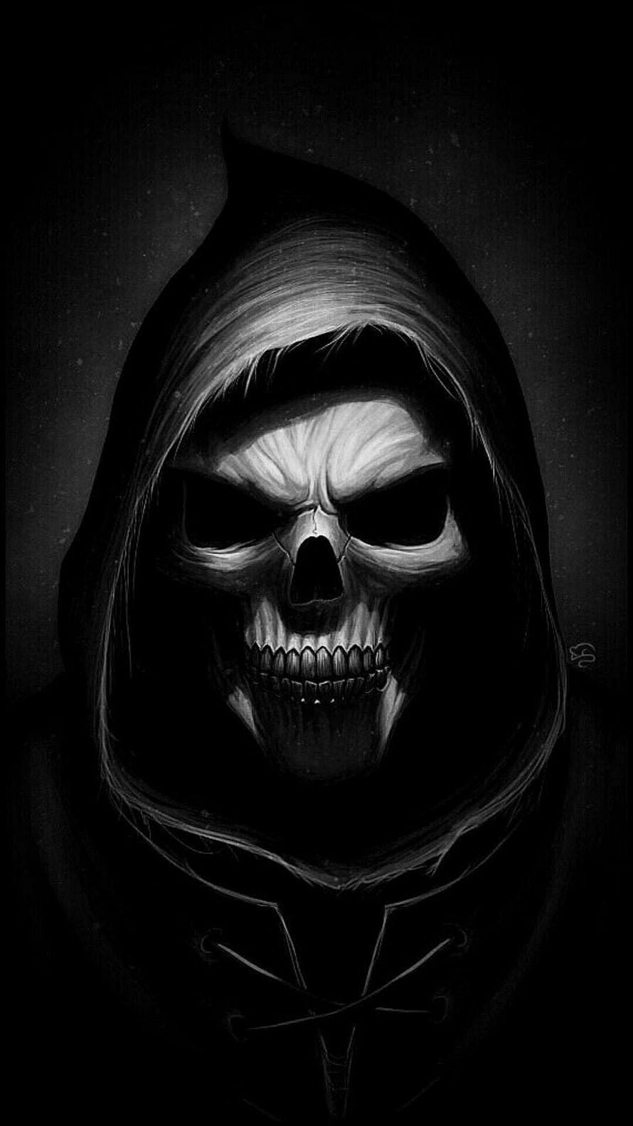 Dark Grim Reaper Skull Portrait in Black Hooded Cloak HD phone wallpaper