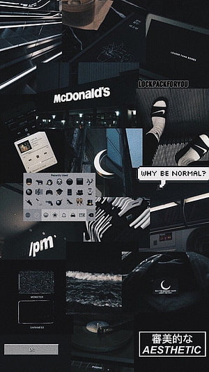 Dark Aesthetic Collage Wallpaper with McDonald's, Moon, and Retro UI Elements HD phone wallpaper