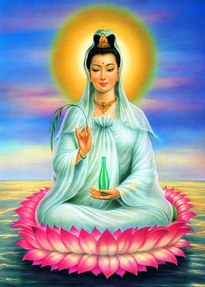 Guan Yin Bodhisattva Seated on Lotus with Willow and Vase HD phone wallpaper