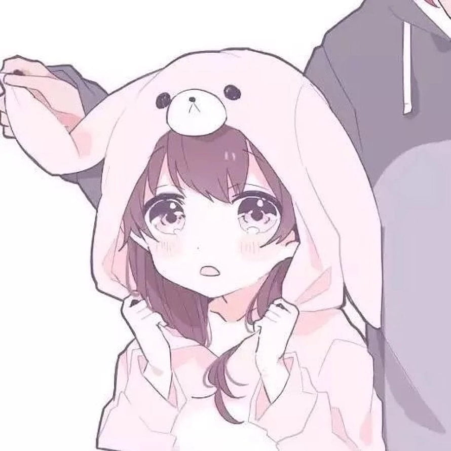 Cute Anime Girl in Pink Bear Hoodie with Surprised Expression HD phone wallpaper