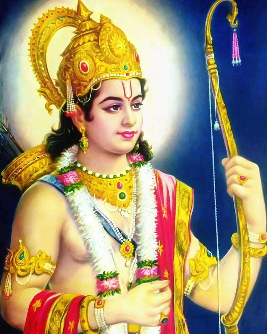 Lord Rama Holding Bow and Arrow Traditional Hindu Deity Portrait HD phone wallpaper