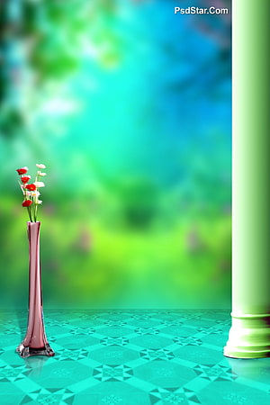 Elegant Pink Vase With Red And White Flowers On Teal Patterned Floor HD phone wallpaper