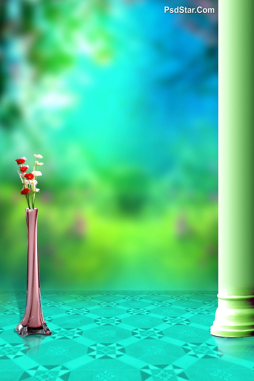Elegant Pink Vase With Red And White Flowers On Teal Patterned Floor HD phone wallpaper