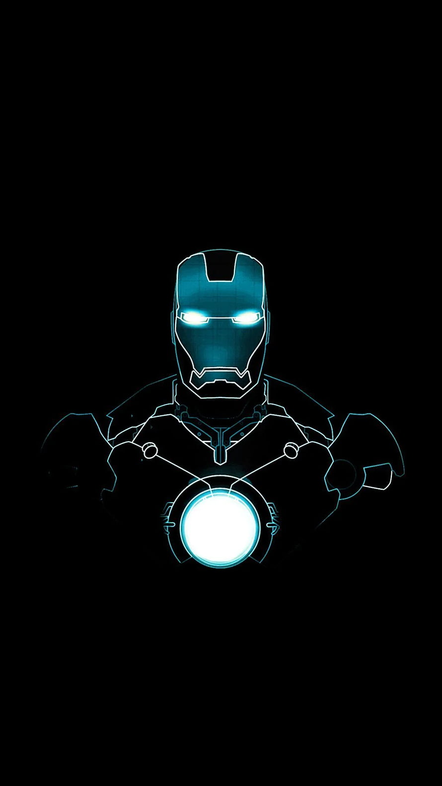 Iron Man glowing neon blue outline on black background, Iron Man Drawing Mobile, iron man suits HD phone wallpaper