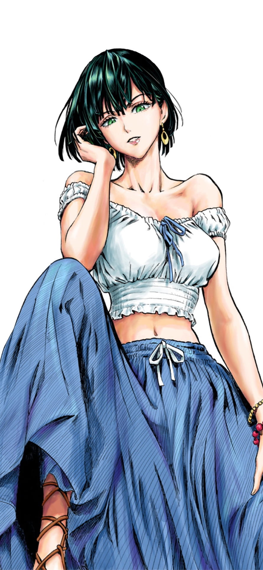 Fubuki from One Punch Man in a White Off-Shoulder Top and Blue Skirt, Fubuki One Punch Man anime girls 8strd 1978787 ... HD phone wallpaper