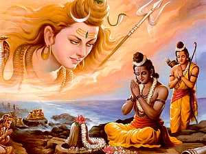 Lord Shiva Blessing Rama and Lakshmana at the Seashore with Trishul and Crescent Moon, : load shri ram,god ram sita,ram lakhan sita, raam laxman HD wallpaper
