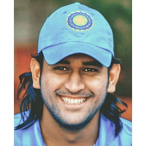 M.S. Dhoni smiling portrait wearing Indian cricket team cap with long hair HD phone wallpaper