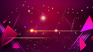 Vibrant Neon Geometric Abstract Background with Glowing Triangles and Confetti HD wallpaper