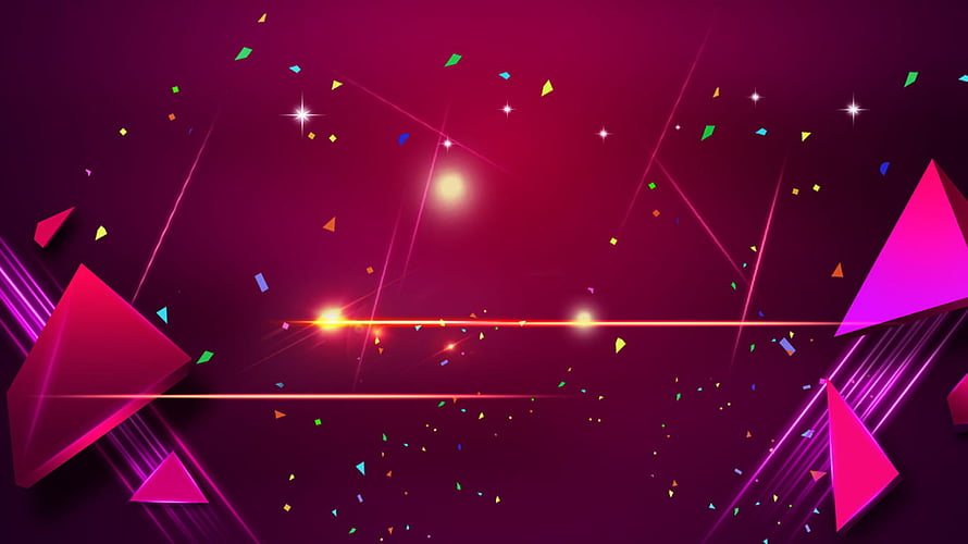 Vibrant Neon Geometric Abstract Background with Glowing Triangles and Confetti HD wallpaper