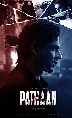 Pathaan Movie Poster Featuring Shah Rukh Khan in Dramatic Action Profile HD phone wallpaper