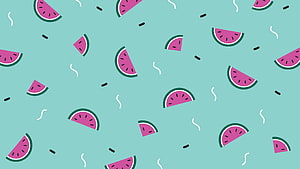 Cute Watermelon Slices Pattern on Teal Background HD wallpaper
